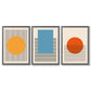 Set aus 3 geometrischen gelb-blau-roten gerahmten Kunstdrucken