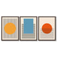 Set aus 3 geometrischen gelb-blau-roten gerahmten Kunstdrucken