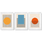 Set aus 3 geometrischen gelb-blau-roten gerahmten Kunstdrucken