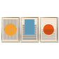 Set aus 3 geometrischen gelb-blau-roten gerahmten Kunstdrucken