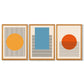 Set aus 3 geometrischen gelb-blau-roten gerahmten Kunstdrucken