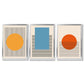 Set aus 3 geometrischen gelb-blau-roten gerahmten Kunstdrucken