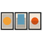 Set aus 3 geometrischen gelb-blau-roten gerahmten Kunstdrucken