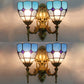 Frendorf | 2 Lichter Schüssel Wandmontage Licht Vintage Buntglas Wandleuchte in Blau/Himmelblau für Wohnzimmer