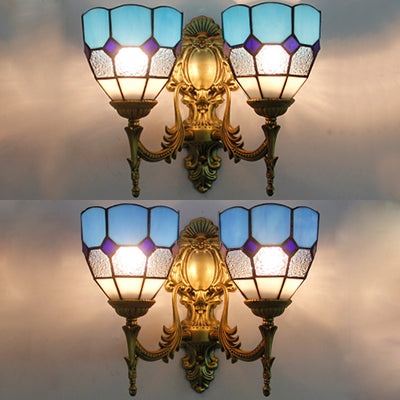 Frendorf | 2 Lichter Schüssel Wandmontage Licht Vintage Buntglas Wandleuchte in Blau/Himmelblau für Wohnzimmer