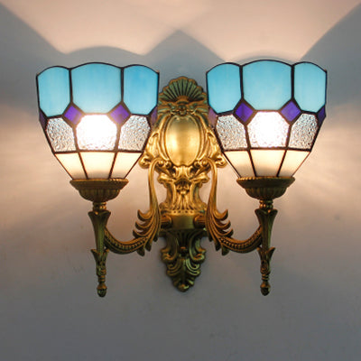 Frendorf | 2 Lichter Schüssel Wandmontage Licht Vintage Buntglas Wandleuchte in Blau/Himmelblau für Wohnzimmer