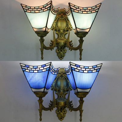 Frendorf | Nautische Geometrische Wandlamp Gehard Glas 2 Lichten Wandmontage Licht in Hemels Blauw/Blauw voor Slaapkamer
