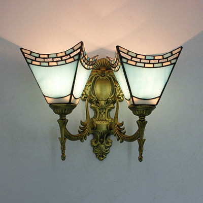 Frendorf | Nautische Geometrische Wandlamp Gehard Glas 2 Lichten Wandmontage Licht in Hemels Blauw/Blauw voor Slaapkamer