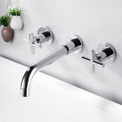 Frendorf | 3 Löcher Wasserhahn 2 Kreuzgriff Wandmontierter Wasserhahn für das Badezimmer