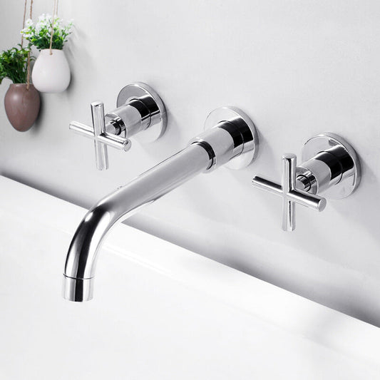 Frendorf | 3 Löcher Wasserhahn 2 Kreuzgriff Wandmontierter Wasserhahn für das Badezimmer
