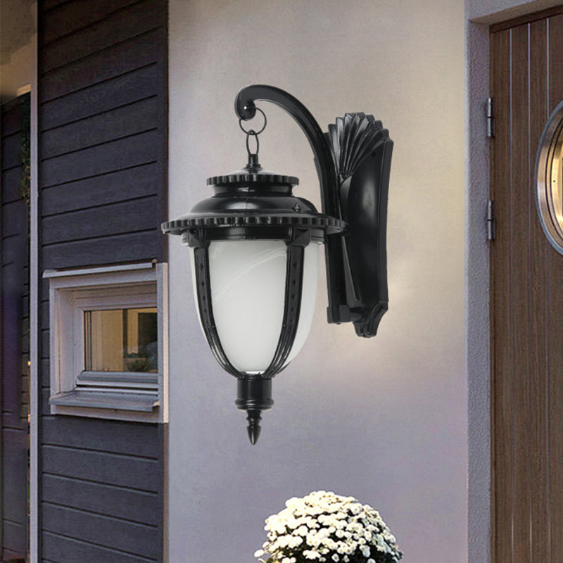 Frendorf | 1 Glühbirne Urn Form Wandleuchte Land Schwarz/Bronze Weißes Glas Wetterfest Wandleuchtenfixture