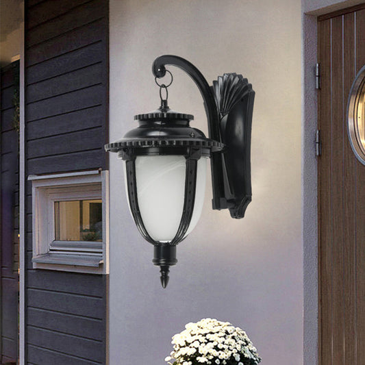 Frendorf | 1 Glühbirne Urn Form Wandleuchte Land Schwarz/Bronze Weißes Glas Wetterfest Wandleuchtenfixture