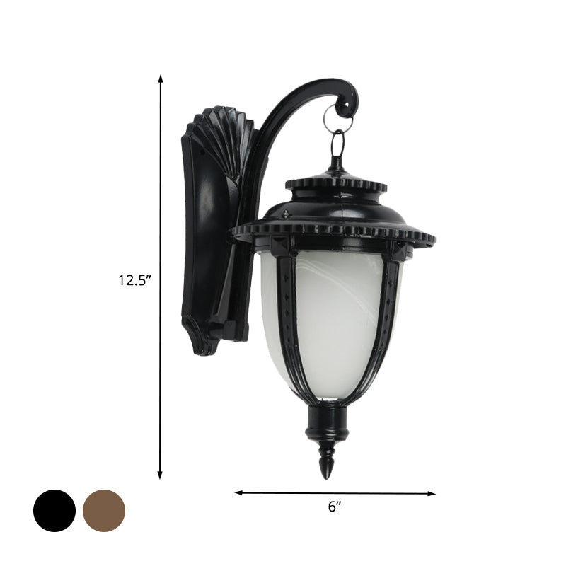 Frendorf | 1 Glühbirne Urn Form Wandleuchte Land Schwarz/Bronze Weißes Glas Wetterfest Wandleuchtenfixture