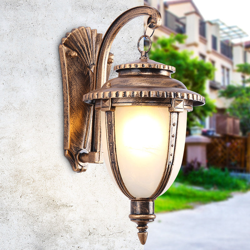 Frendorf | 1 Glühbirne Urn Form Wandleuchte Land Schwarz/Bronze Weißes Glas Wetterfest Wandleuchtenfixture