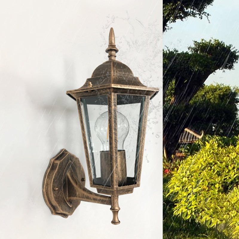 Frendorf | 1-Light Wandlamp Verlichting Platteland Hexagon Helder Glas Wandlamp Fitting in Antiek Messing
