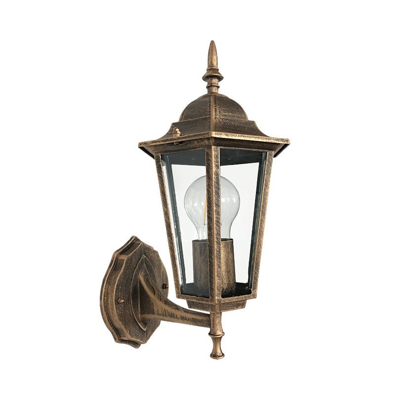 Frendorf | 1-Light Wandlamp Verlichting Platteland Hexagon Helder Glas Wandlamp Fitting in Antiek Messing