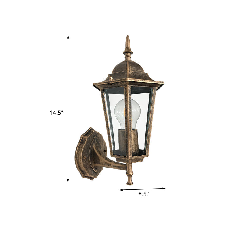 Frendorf | 1-Light Wandlamp Verlichting Platteland Hexagon Helder Glas Wandlamp Fitting in Antiek Messing