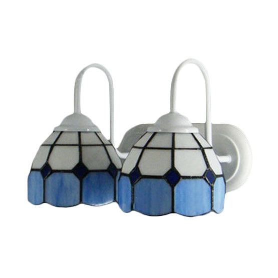 Frendorf | Ruitpatroon Wandlamp Barok Blauw/Oranje Glas 2 Hoofden Witte Wandverlichting