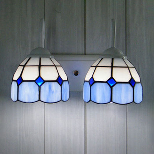 Frendorf | Ruitpatroon Wandlamp Barok Blauw/Oranje Glas 2 Hoofden Witte Wandverlichting