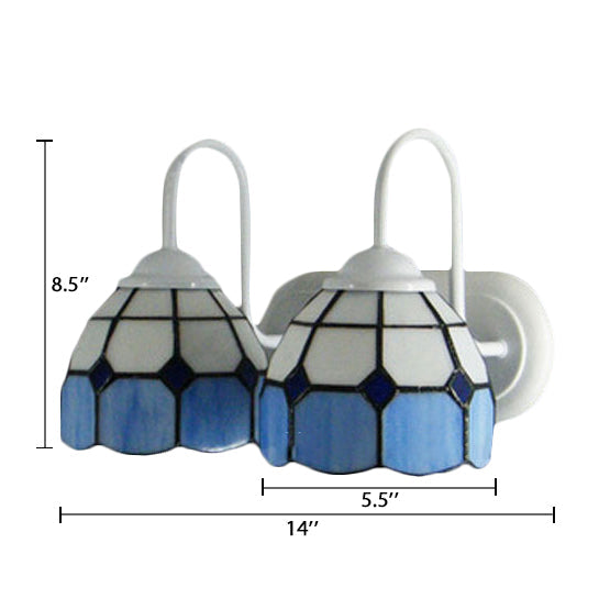 Frendorf | Ruitpatroon Wandlamp Barok Blauw/Oranje Glas 2 Hoofden Witte Wandverlichting