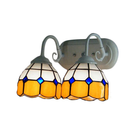Frendorf | Ruitpatroon Wandlamp Barok Blauw/Oranje Glas 2 Hoofden Witte Wandverlichting