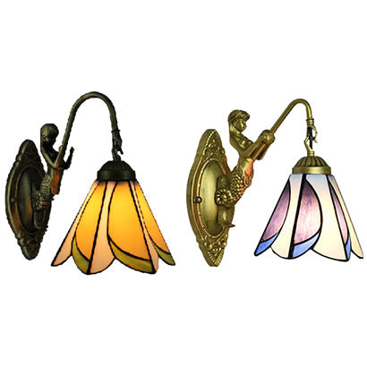 Frendorf | 1 Kop Petal Wandmontage Licht Tiffany Geel/Blauw-Wit Glas Wandlamp Met Sirene Achterplaat