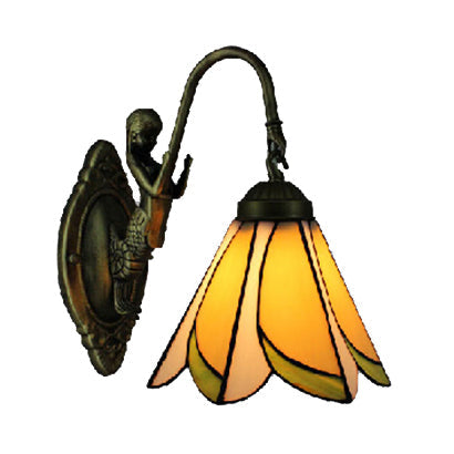 Frendorf | 1 Kop Petal Wandmontage Licht Tiffany Geel/Blauw-Wit Glas Wandlamp Met Sirene Achterplaat