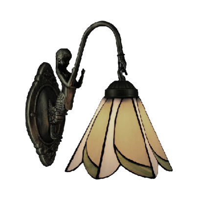 Frendorf | 1 Kop Petal Wandmontage Licht Tiffany Geel/Blauw-Wit Glas Wandlamp Met Sirene Achterplaat