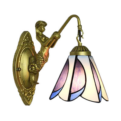 Frendorf | 1 Kop Petal Wandmontage Licht Tiffany Geel/Blauw-Wit Glas Wandlamp Met Sirene Achterplaat