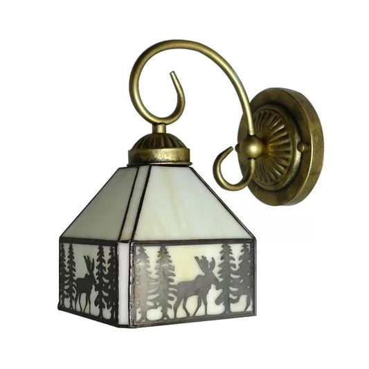 Frendorf | Lodge Glas-in-lood Wandverlichting met Gebogen Arm Enkele Licht Mini Wandmontage Licht