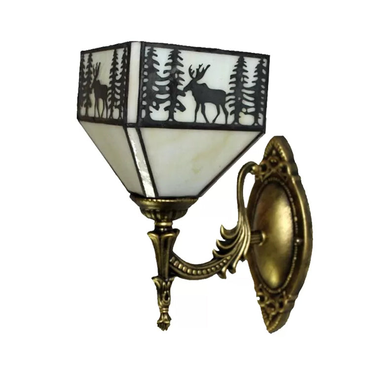 Frendorf | Lodge Glas-in-lood Wandverlichting met Gebogen Arm Enkele Licht Mini Wandmontage Licht