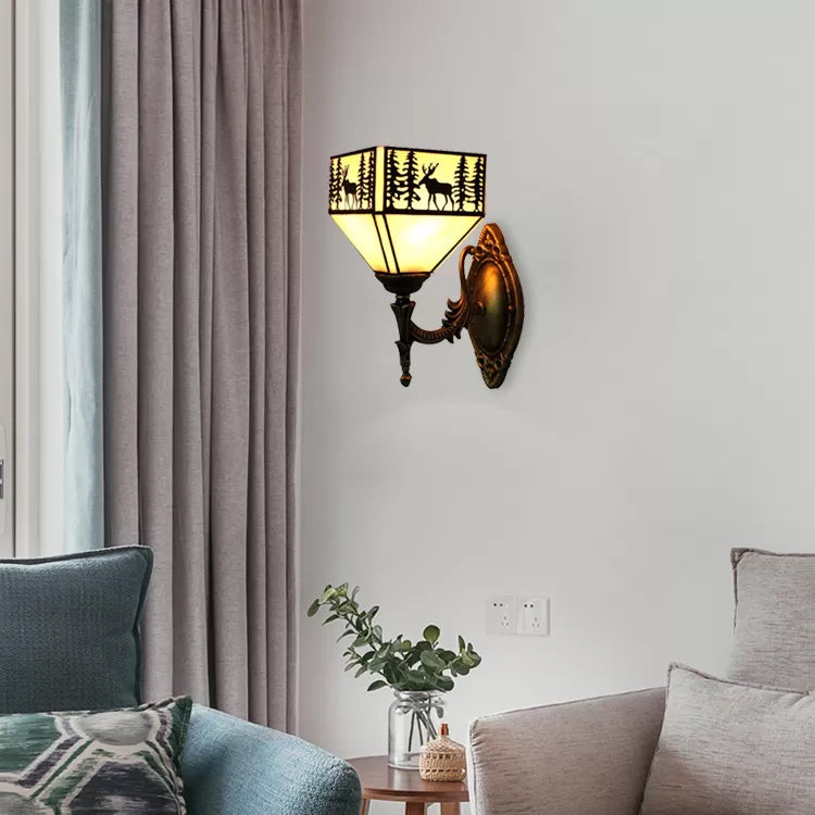 Frendorf | Lodge Glas-in-lood Wandverlichting met Gebogen Arm Enkele Licht Mini Wandmontage Licht