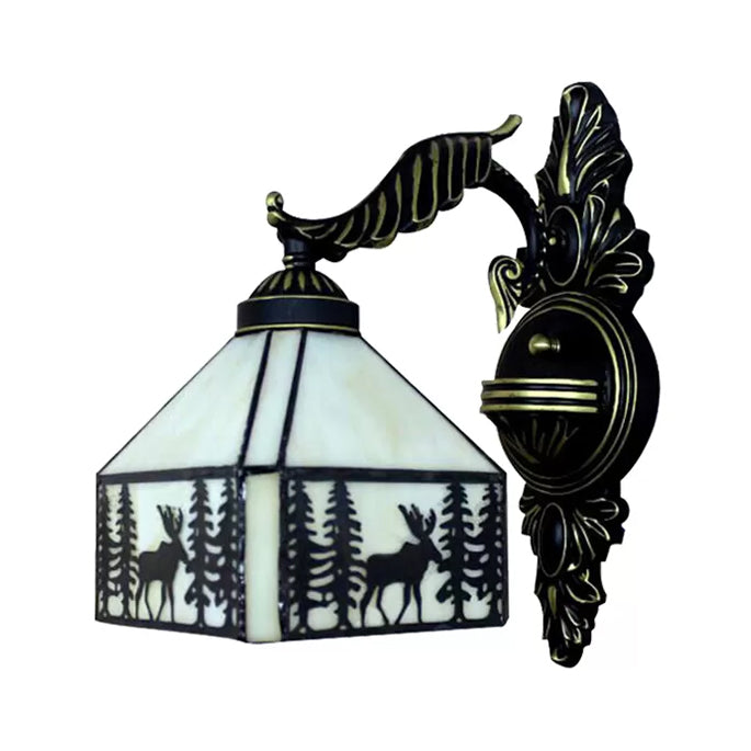 Frendorf | Lodge Glas-in-lood Wandverlichting met Gebogen Arm Enkele Licht Mini Wandmontage Licht