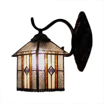 Frendorf | Lodge Glas-in-lood Wandverlichting met Gebogen Arm Enkele Licht Mini Wandmontage Licht