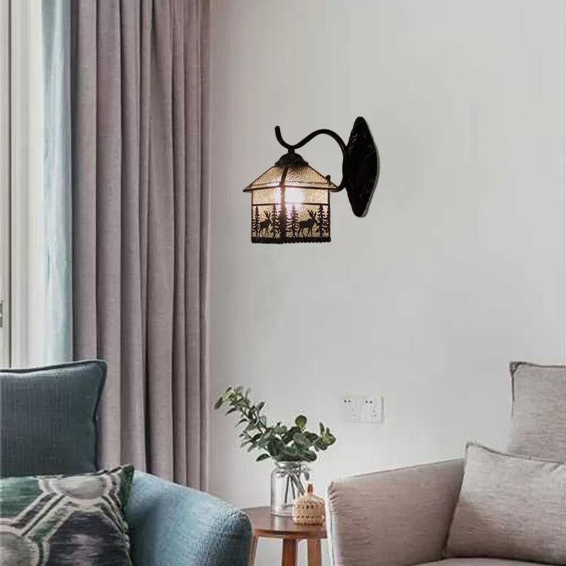 Frendorf | Lodge Glas-in-lood Wandverlichting met Gebogen Arm Enkele Licht Mini Wandmontage Licht