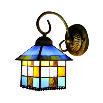 Frendorf | Lodge Glas-in-lood Wandverlichting met Gebogen Arm Enkele Licht Mini Wandmontage Licht