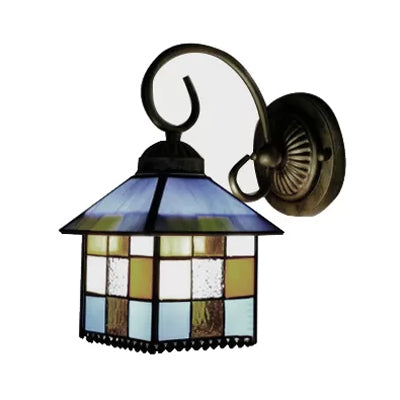 Frendorf | Lodge Glas-in-lood Wandverlichting met Gebogen Arm Enkele Licht Mini Wandmontage Licht