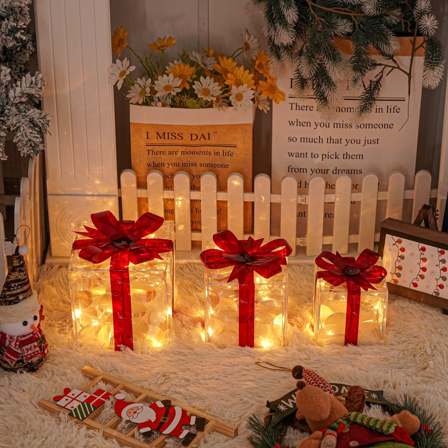 Frendorf | JollyGlow LED Geschenkboxen Set | Weihnachtsbeleuchtung | Deko für Innen & Außen | Set aus 3 Boxen