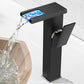 Frendorf | Moderner Wasserhahn für Waschbecken Messing Hebelgriffe LED Wasserfall Waschbeckenarmatur