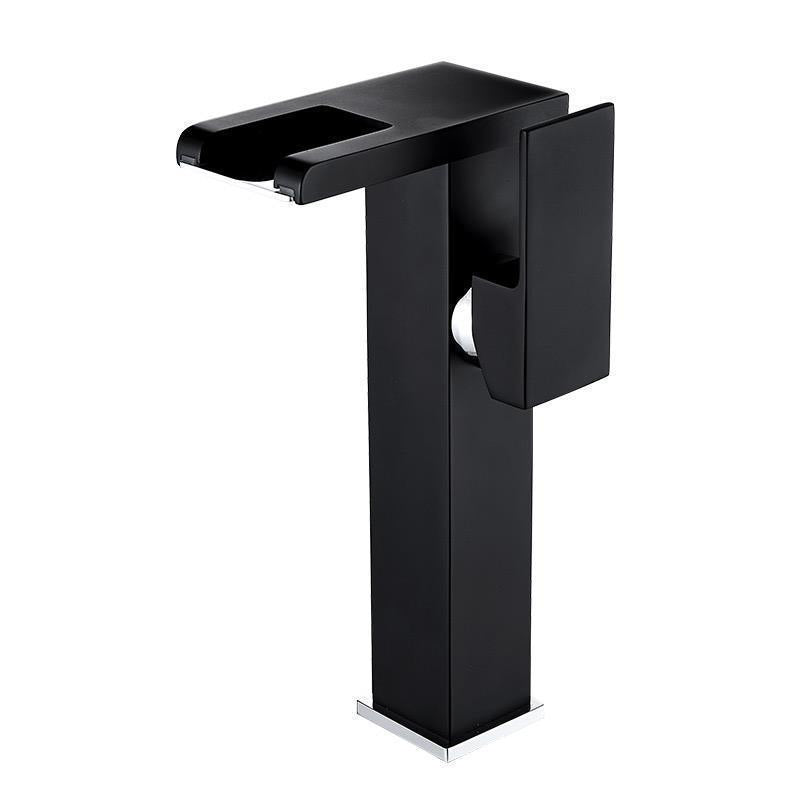 Frendorf | Moderner Wasserhahn für Waschbecken Messing Hebelgriffe LED Wasserfall Waschbeckenarmatur