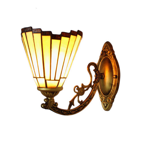 Frendorf | Missie stijl mini wandlamp met glas in lood 1 lichteenheid wandgemonteerd lamp met gebogen arm in beige