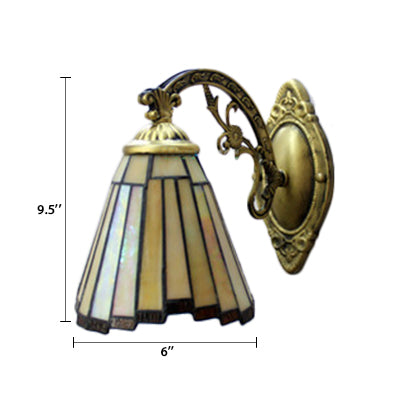 Frendorf | Missie stijl mini wandlamp met glas in lood 1 lichteenheid wandgemonteerd lamp met gebogen arm in beige