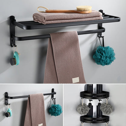 Frendorf | Zeitgemäßes Badezimmerzubehör-Set Schwarze Oberfläche Bademantelhaken/Handtuchring Bar