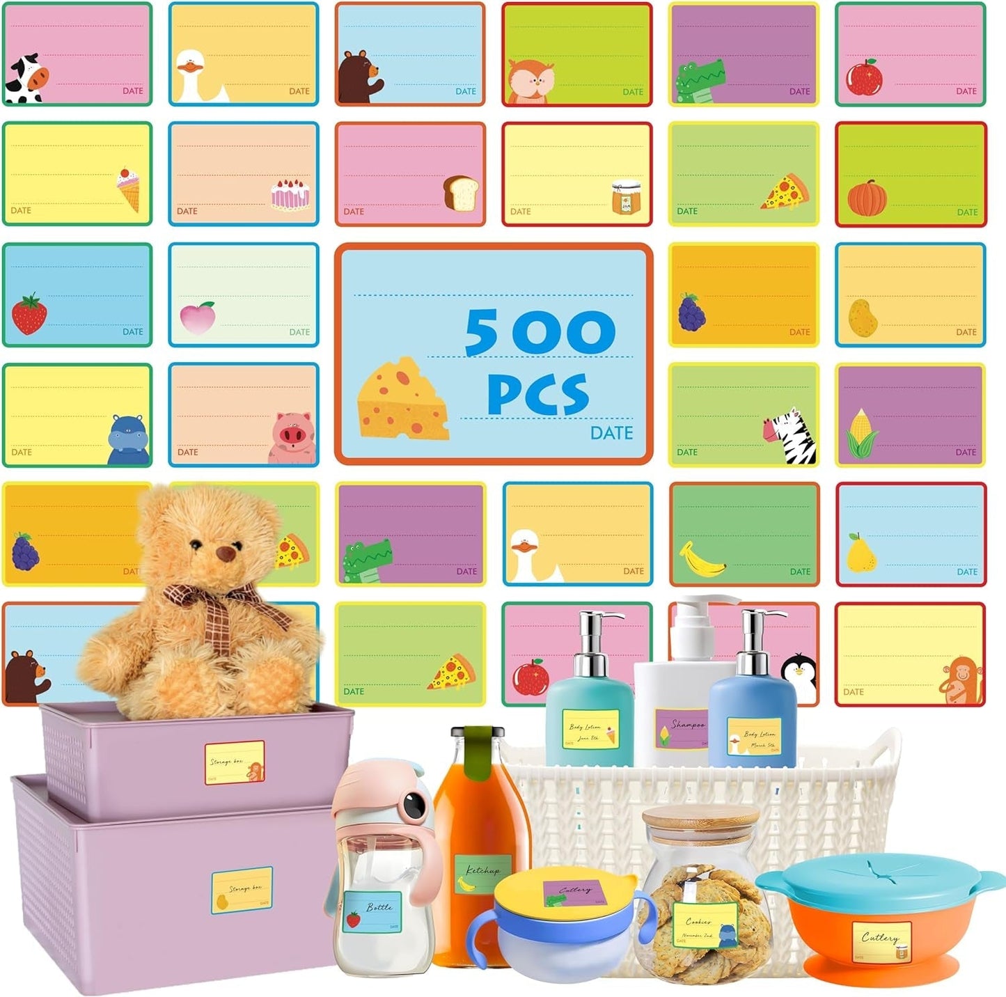 Frendorf | 240 PCS Baby Lebensmittel Etiketten Set in 2 Größen und 45 Designs Wasserfest für Lebensmittelbehälter, Gläser