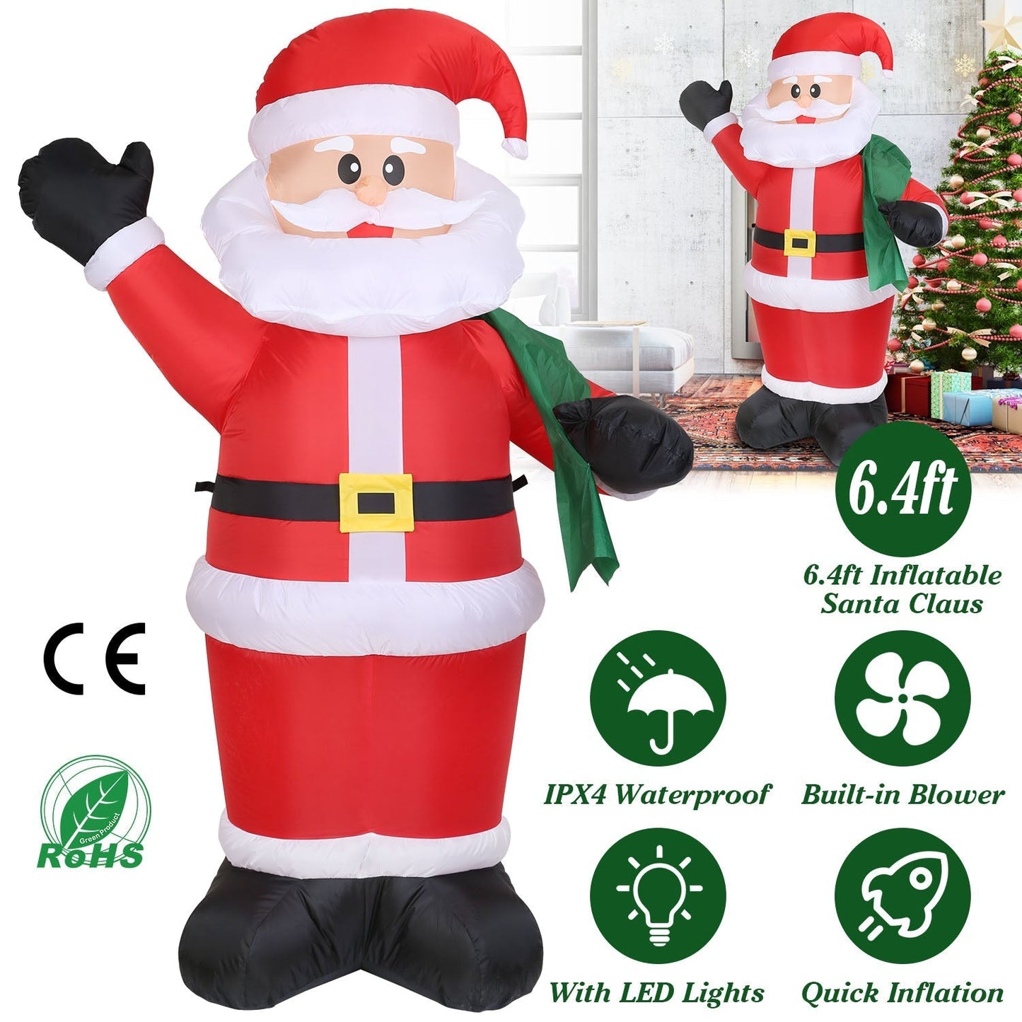 Frendorf | 6,4 Fuß aufblasbarer Weihnachts-Riesen-Santa Claus