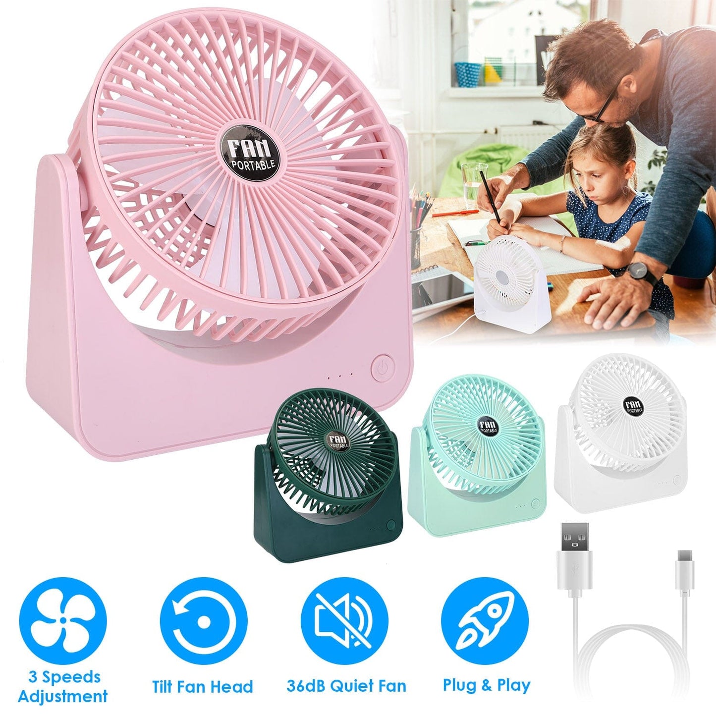Frendorf | 6.5" Tischventilator USB-betrieben 3 Geschwindigkeiten