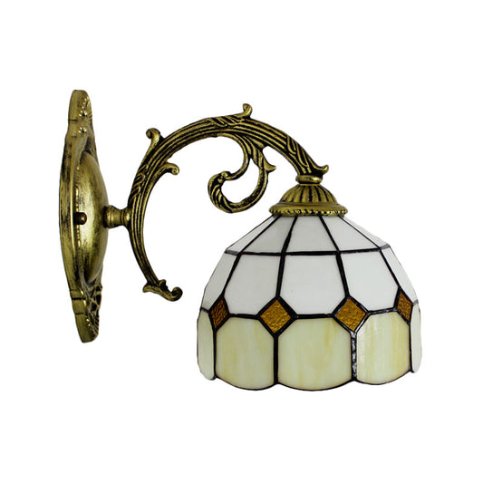 Frendorf | Gekromde Arm Wandlamp met Kom Geel Glas Schaduw 1 Licht Tiffany Wandverlichting