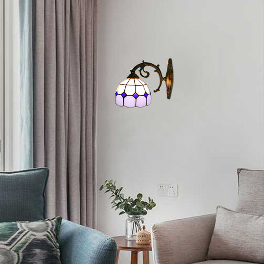 Frendorf | Gekromde Arm Wandlamp met Kom Geel Glas Schaduw 1 Licht Tiffany Wandverlichting