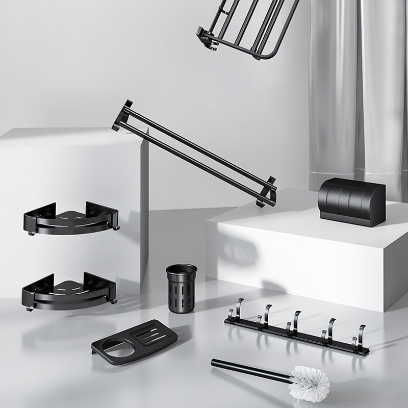 Frendorf | Klassisches Badzubehör Set in Aluminium Schwarz Finish Bademantelhaken/ Handtuchstange