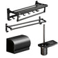 Frendorf | Klassisches Badzubehör Set in Aluminium Schwarz Finish Bademantelhaken/ Handtuchstange